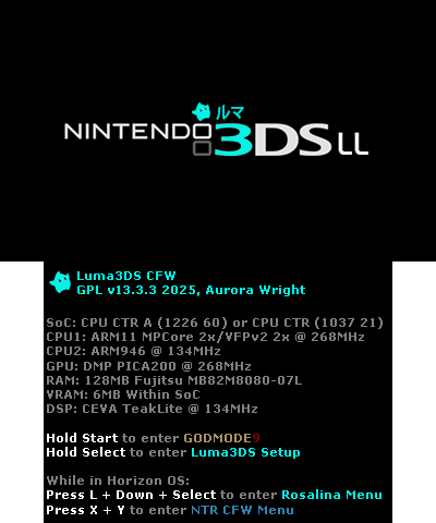 Luma3DS v13.3.3 BIOS| 3DS LL