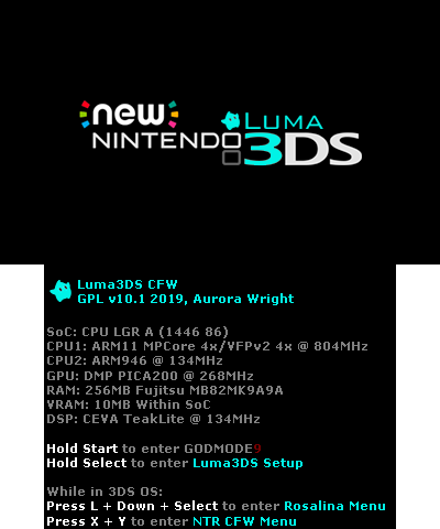 New 3DS Luma 10.1/Godmode9 BIOS