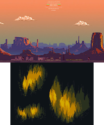 Desert pixel art with train