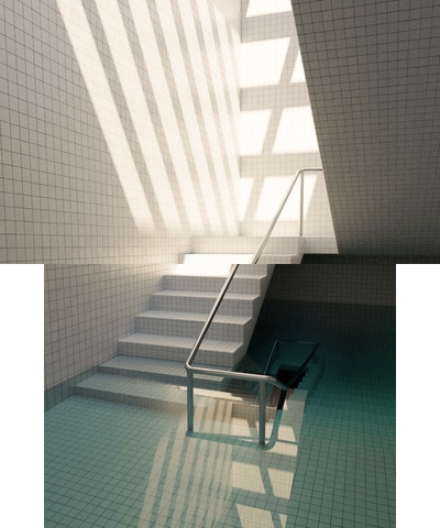 Flooded Mosaic Tile Staircase