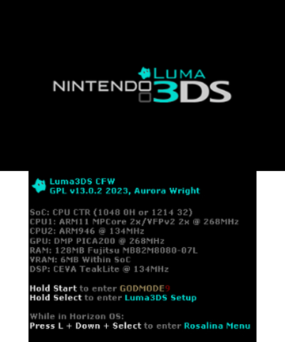 Luma3DS BIOS - Old 3DS w/gm9