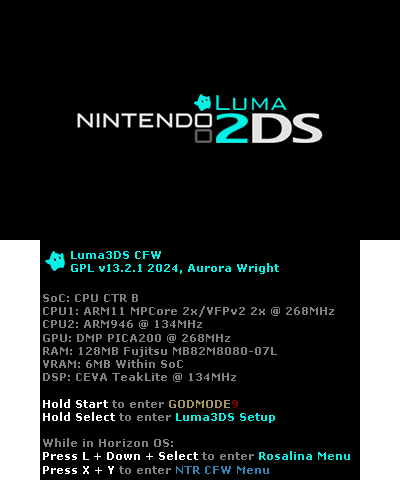 Luma3DS v13.2.1 BIOS| 2DS